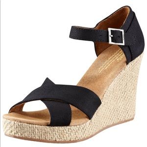 Toms Black Strappy Wedges
